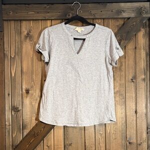 Michael Kors Light Gray Short Sleeve Keyhole Tee